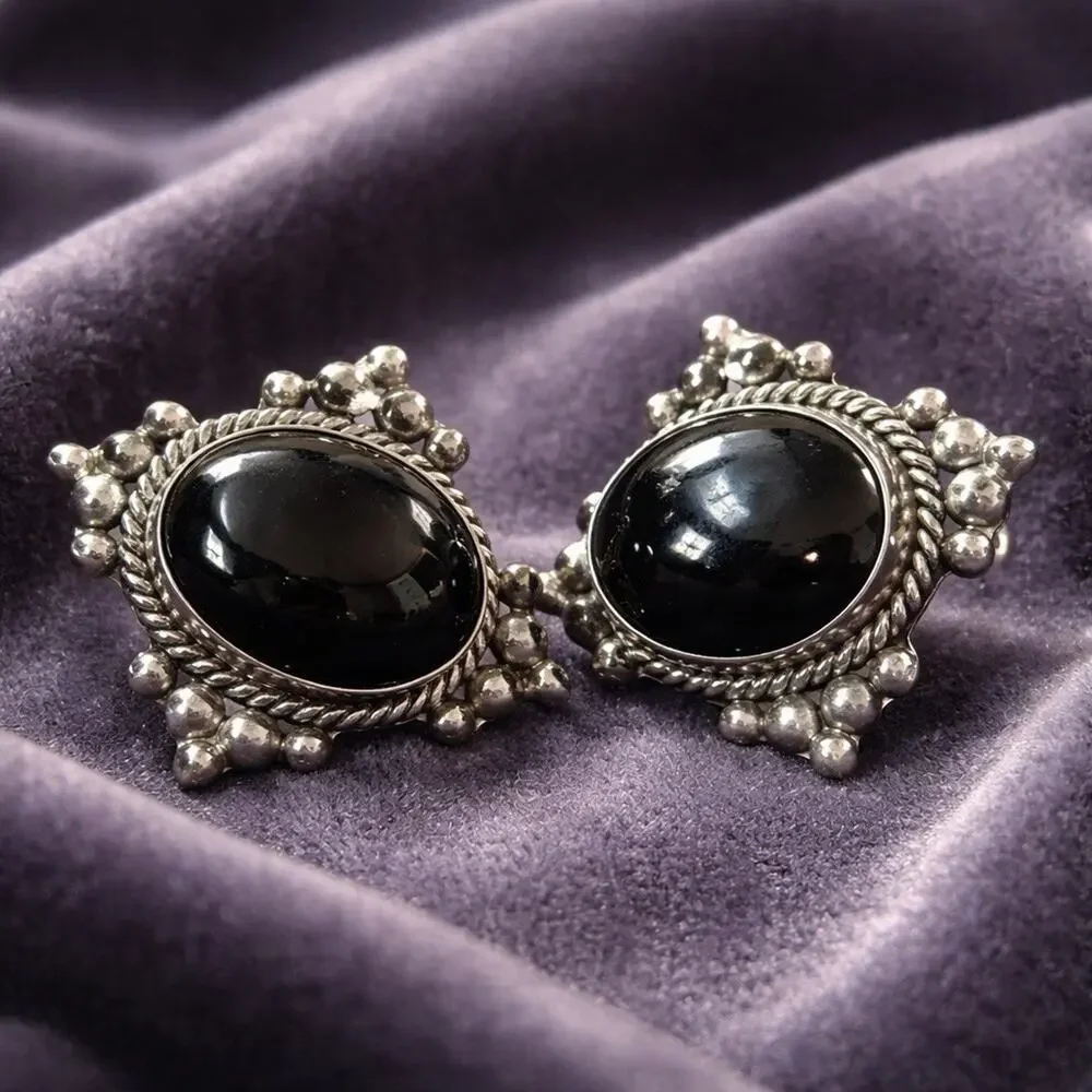 Vintage Silver Onyx clip Earrings 25.70 grams Sterling Stunning